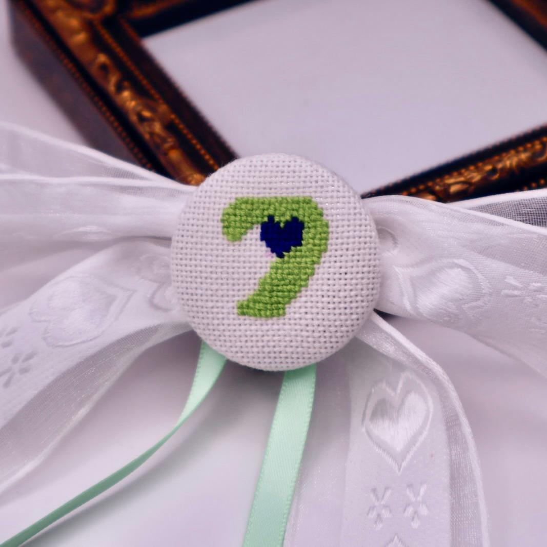 【番号オーダー可能】東京ヤクルトスワローズ風カラー　くるみボタンのヘアリボン　クロスステッチ刺繍 | 2枚目